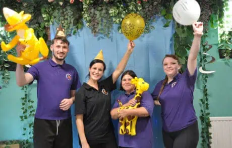 MPHW_Carrers_Image04 Preschool team during leavers party with balloons and inflatable animals